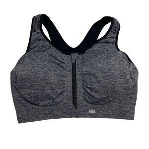 SHEFIT Perfect Lounge Bra Heathered Black & Grey 2Luxe XXL Front Zip NWOT